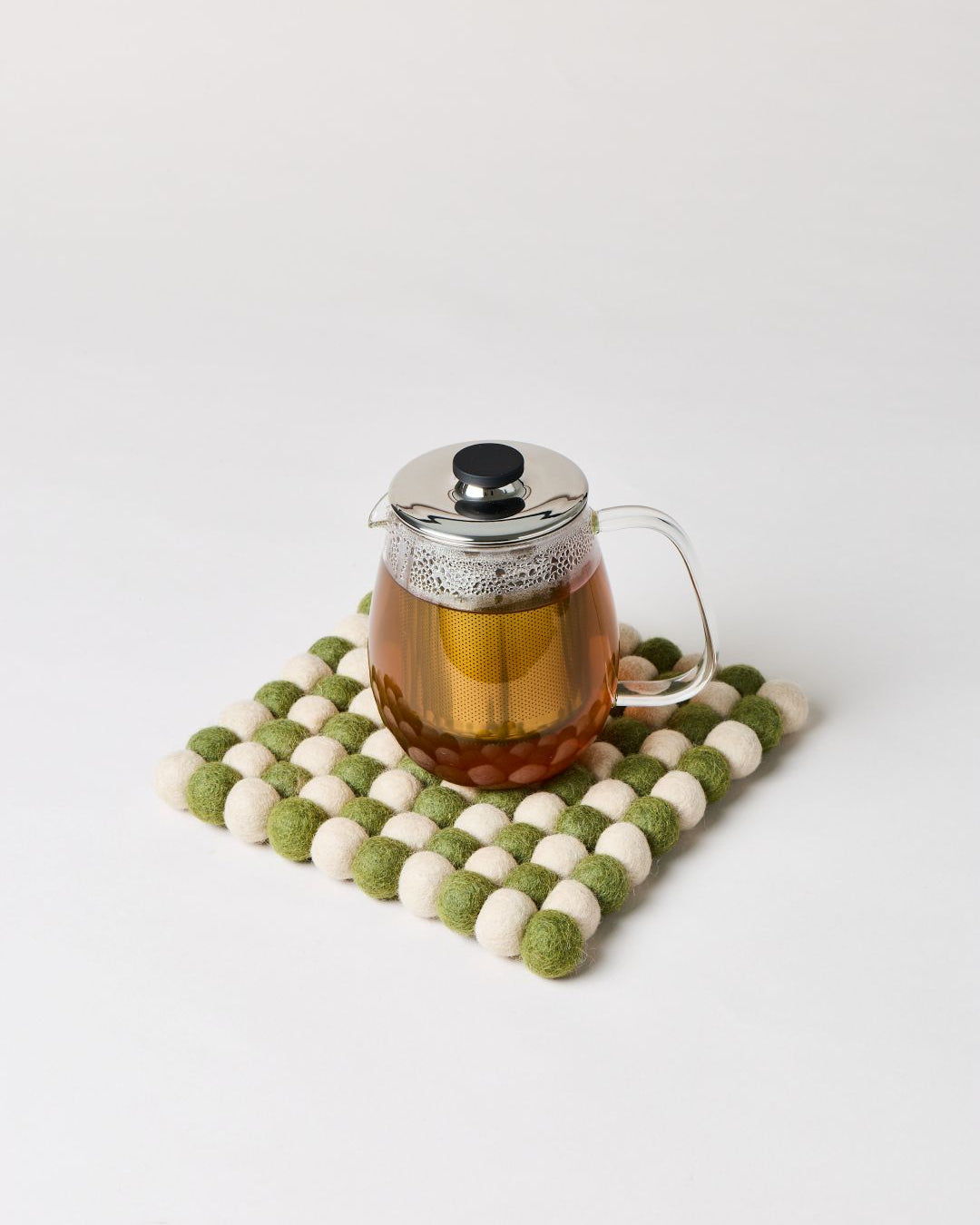 Artisan Felt Pom Pom Trivet - Natural & Moss