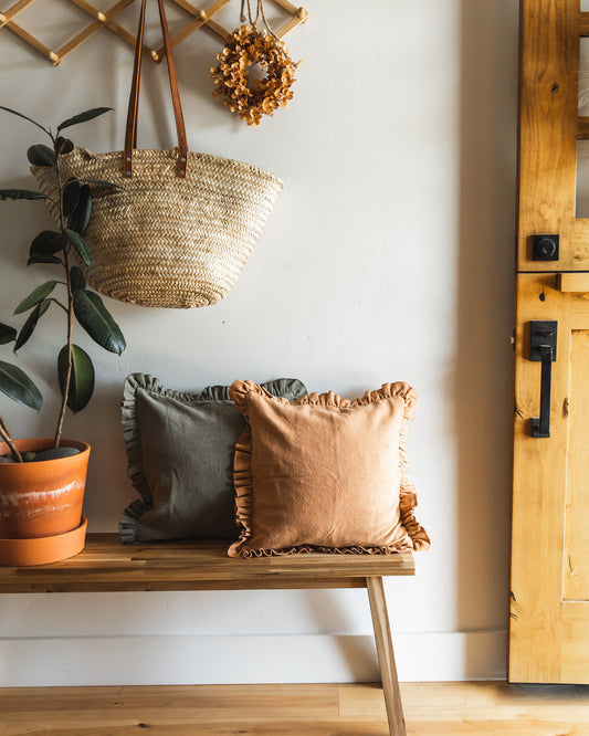 Slubby Cotton Ruffle Pillow