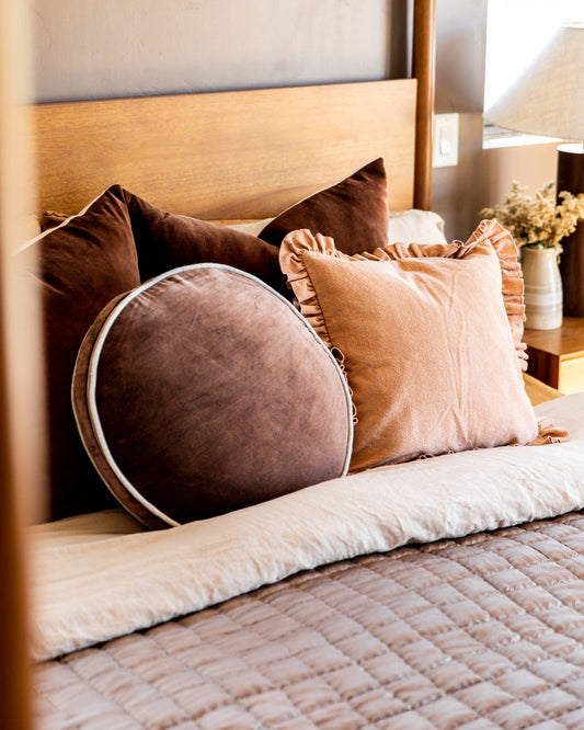 Round Velvet + Linen Pillow