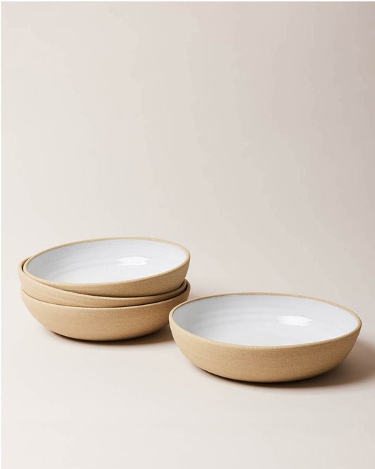 Farmhouse Pottery Harvest Bowl Large set of 4 with a light cream background.