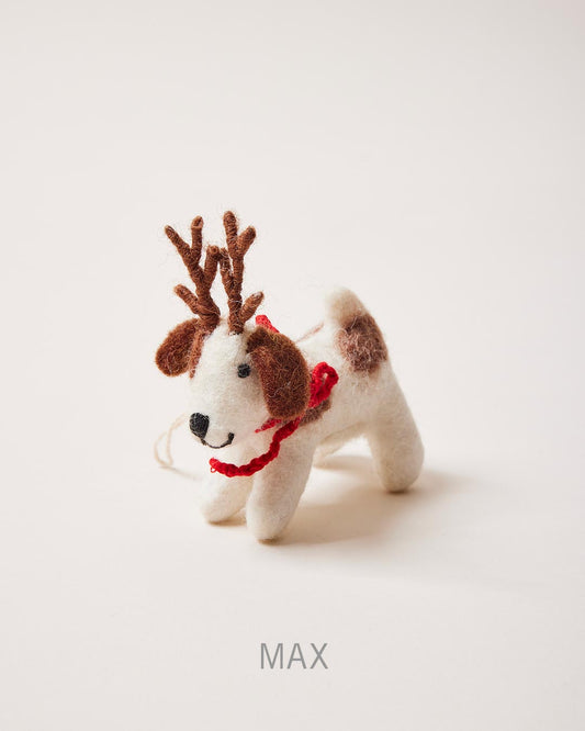 Felted festive Pup Ornament Max.
