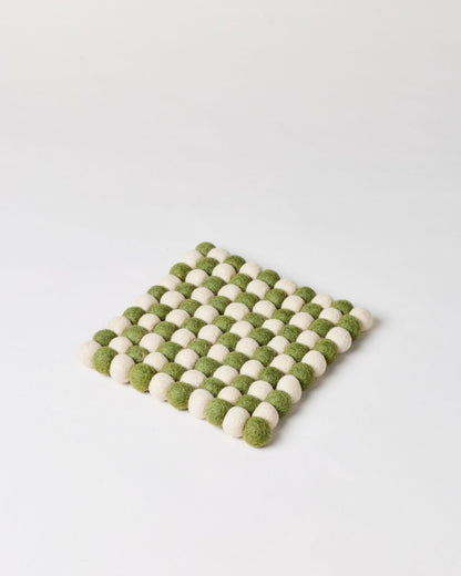 Artisan Felt Pom Pom Trivet - Natural & Moss