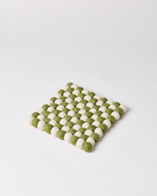 Artisan Felt Pom Pom Trivet - Natural & Moss