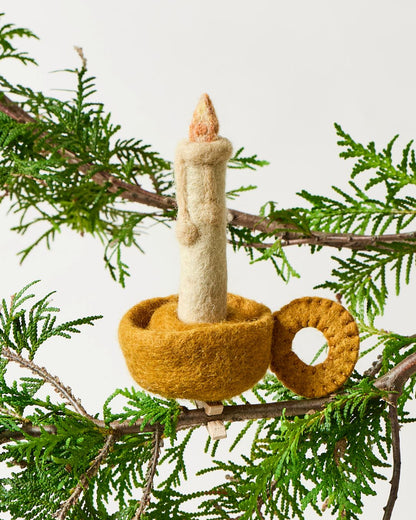 Felted Candle Tree Clip Ornament