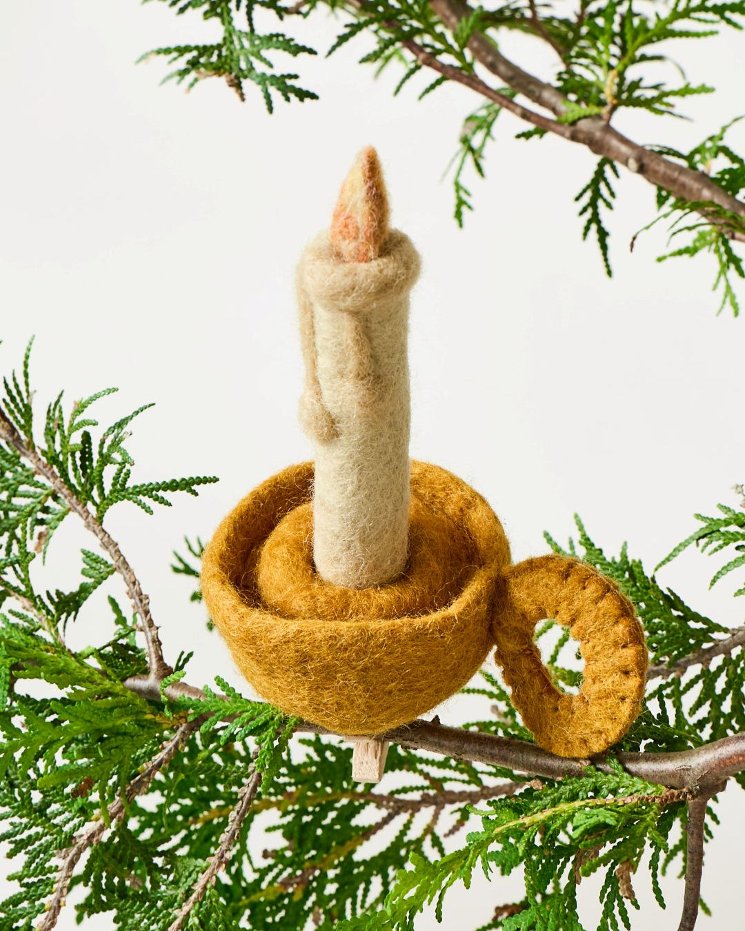 Felted Candle Tree Clip Ornament