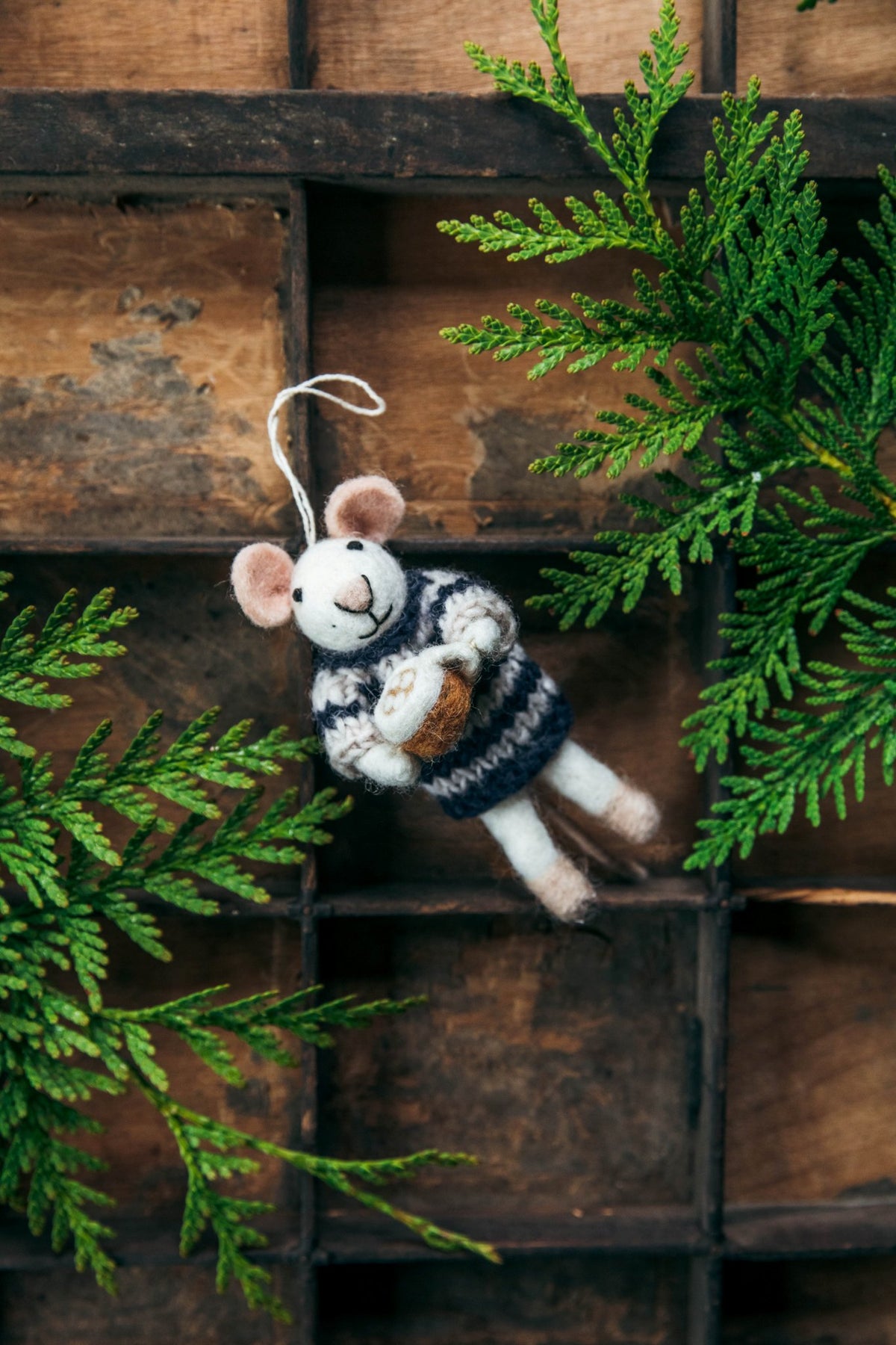 Felted Mouse Ornament - Morning Mug Mouse