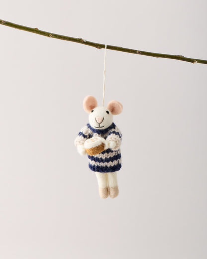 Felted Mouse Ornament - Morning Mug Mouse