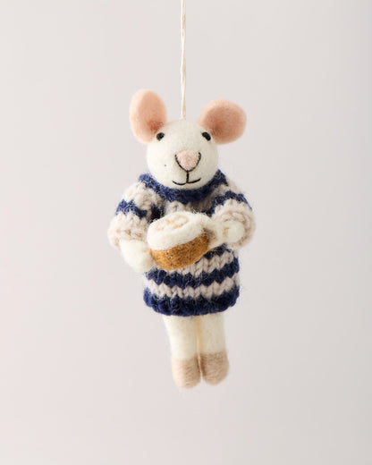 Felted Mouse Ornament - Morning Mug Mouse