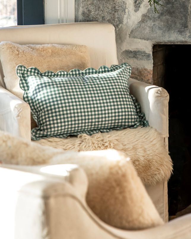 Scalloped Gingham Lumbar Pillow
