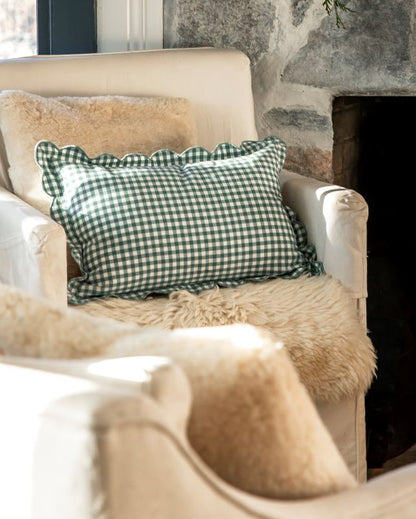 Scalloped Gingham Lumbar Pillow
