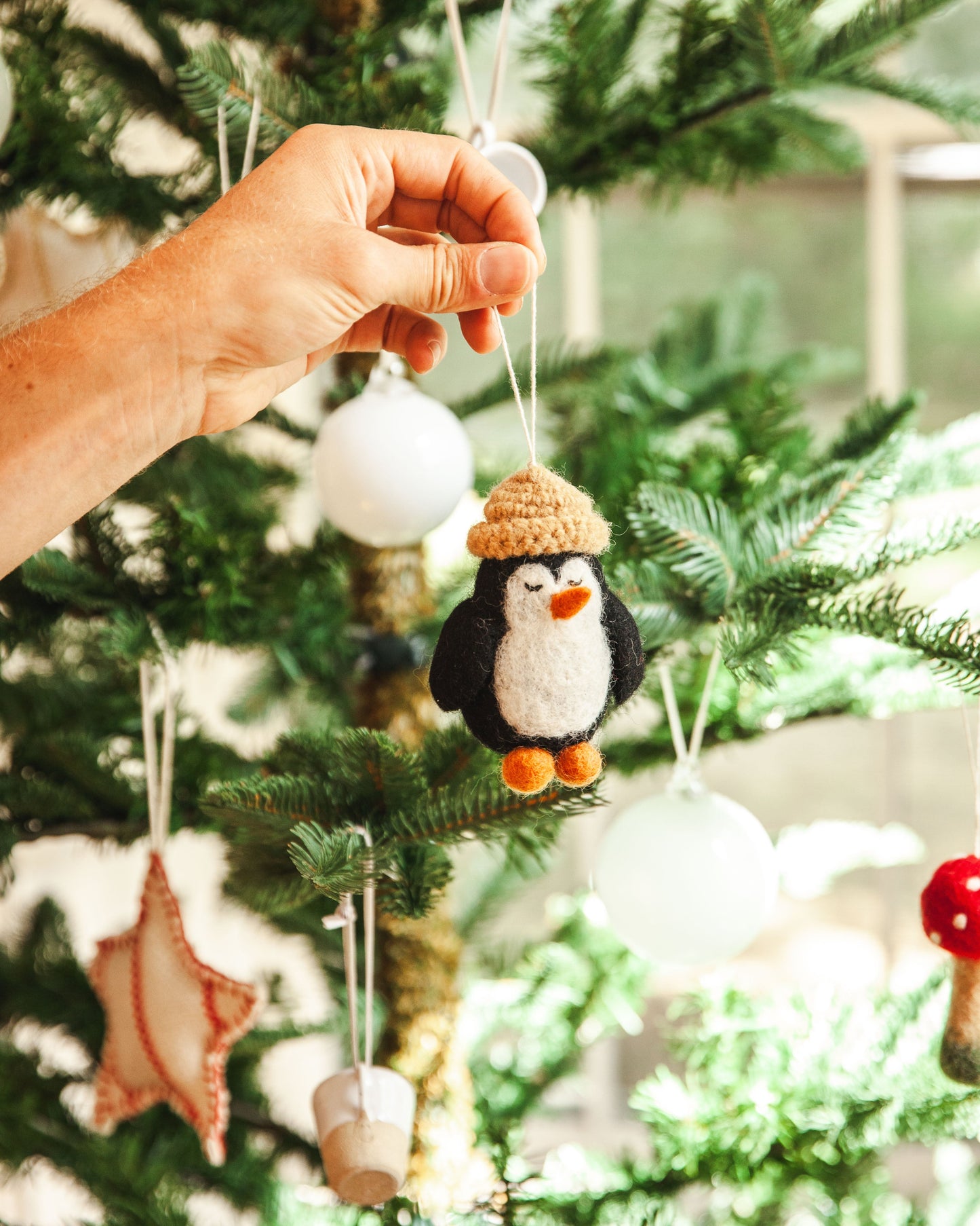 Felted Festive Penguin Ornament