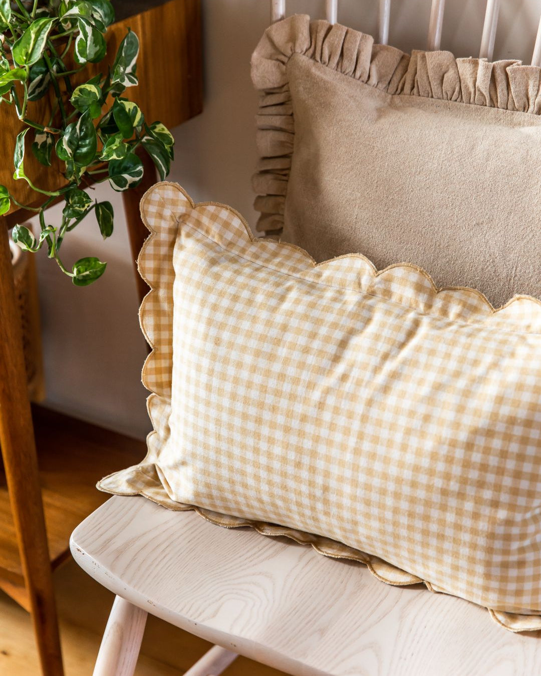 Scalloped Gingham Lumbar Pillow