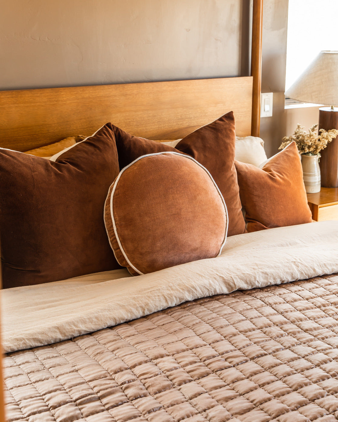 Round Velvet + Linen Pillow