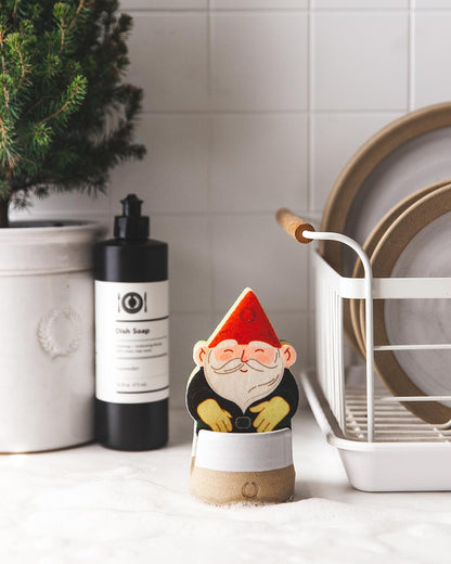 Farmhouse Pottery Gnome Sponge with simple sponge holder. 