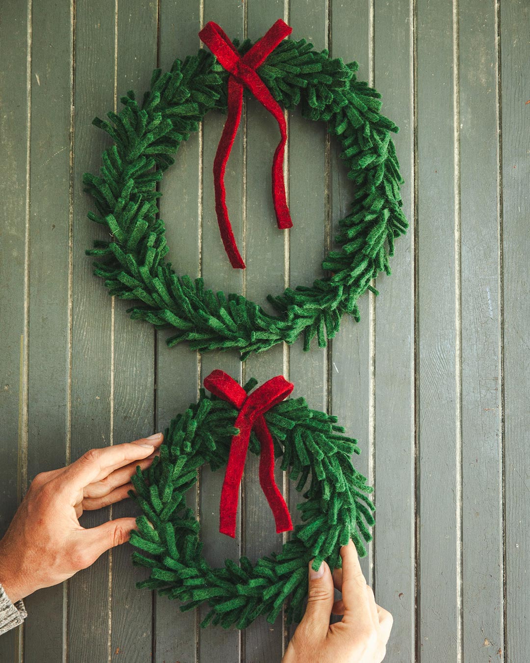 Farmhouse Pottery artisan felted wool wreaths.