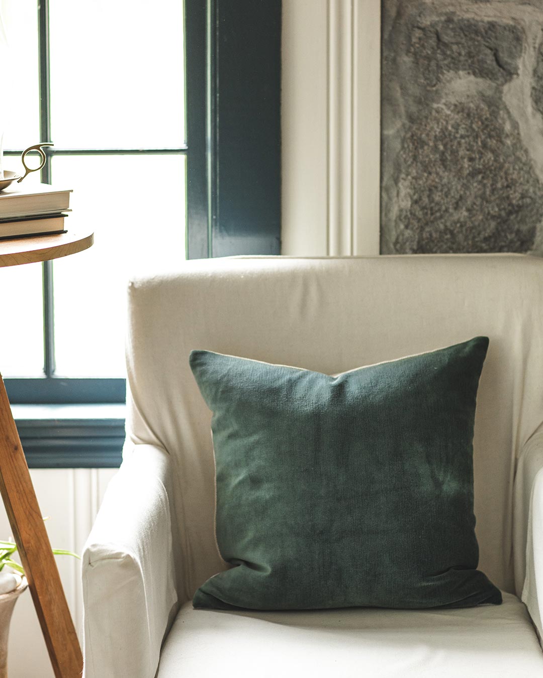 Farmhouse Pottery Velvet + Linen Pillow Slate Blue