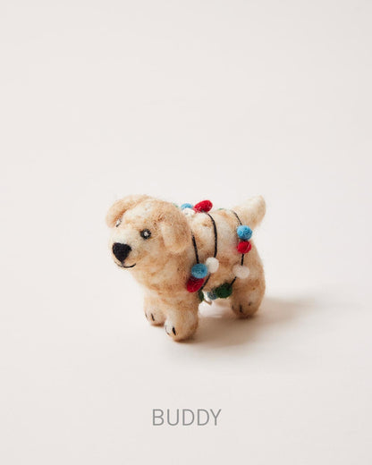 Felted festive Pup Ornament Buddy.