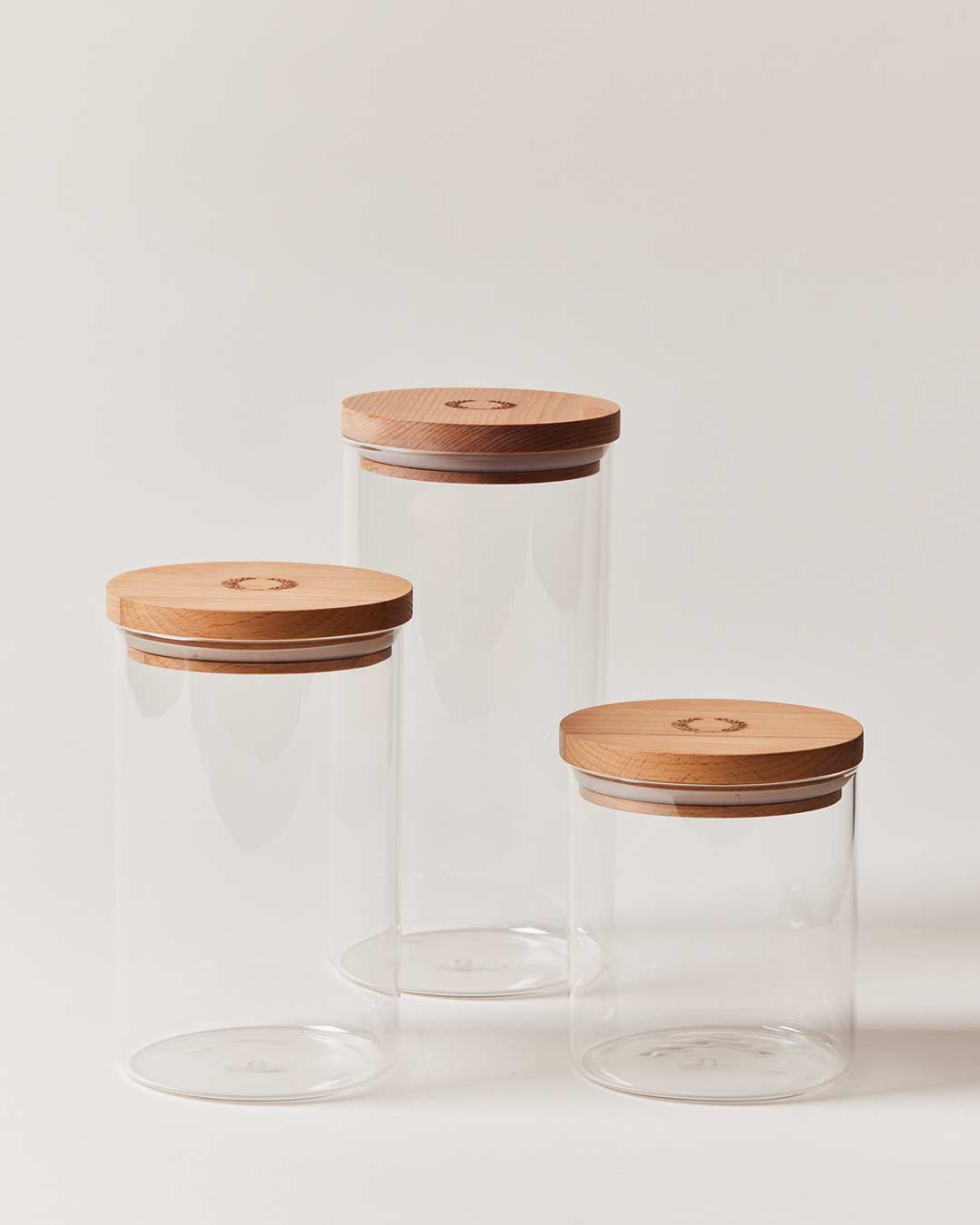 Farmhouse Pottery glass utility canister in all three sizes.