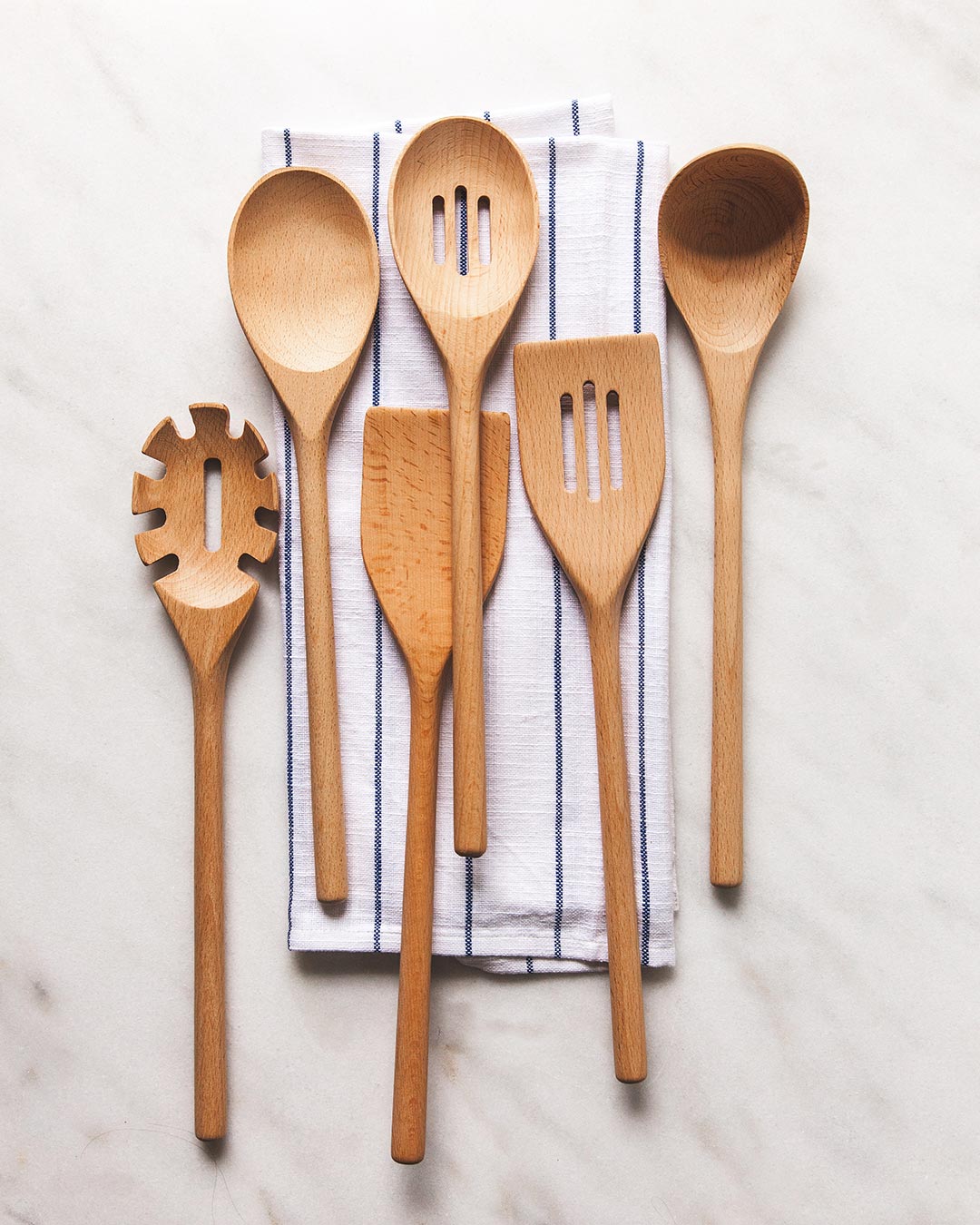 Farmhouse Pottery essential kitchen utensils set of 6 in beech wood. 