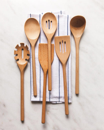 Farmhouse Pottery essential kitchen utensils set of 6 in beech wood. 