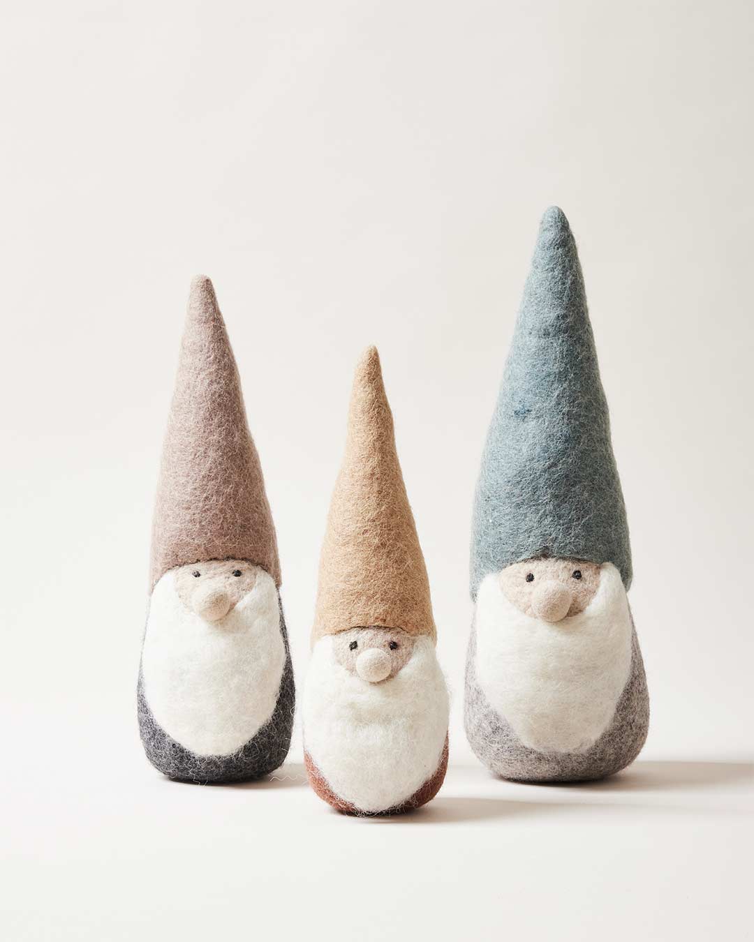 Farmhouse Pottery felted woodland gnome set of three. 