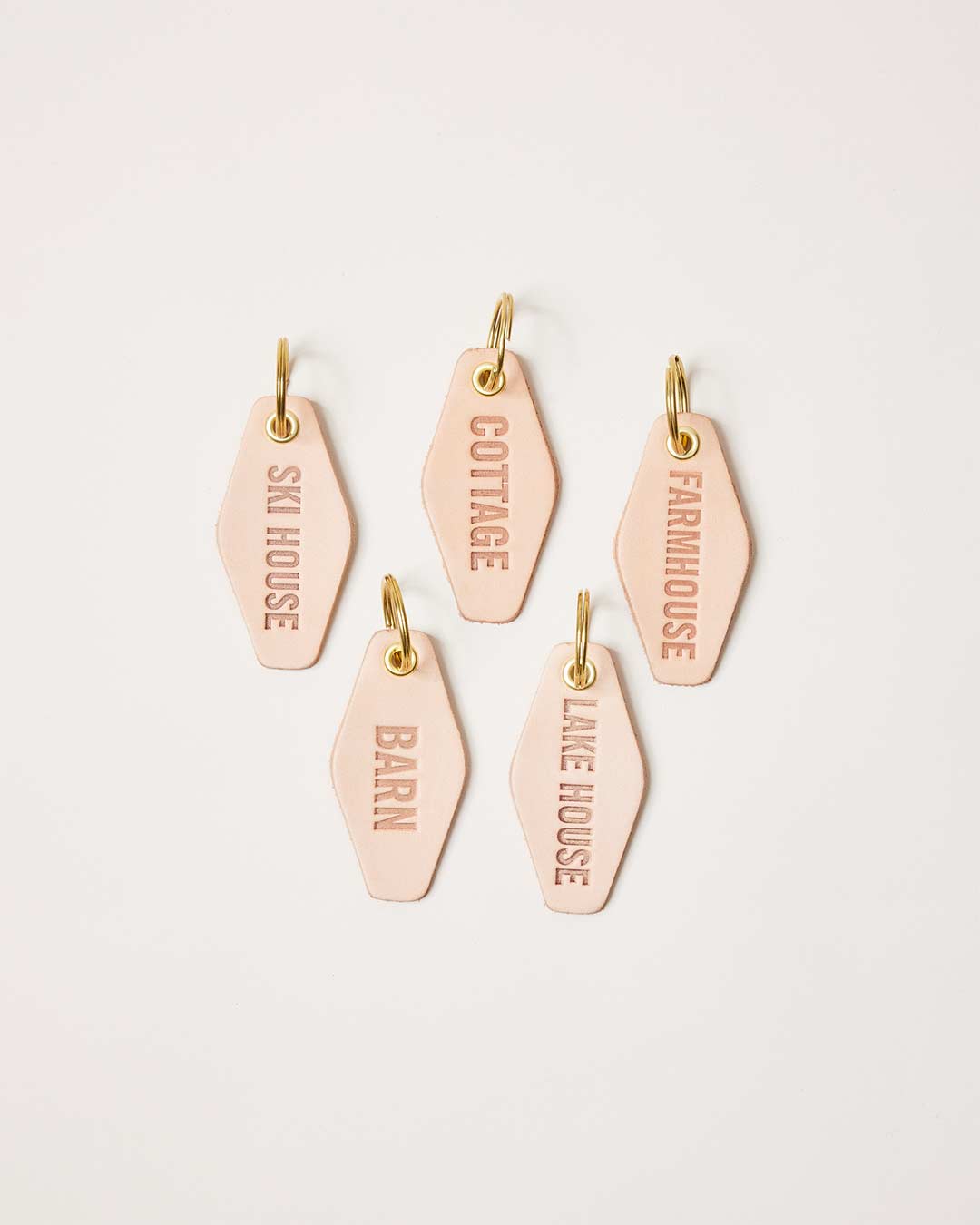 Farmhouse Pottery happy place keychains - ski house, cottage, farmhouse, barn, lake house. 