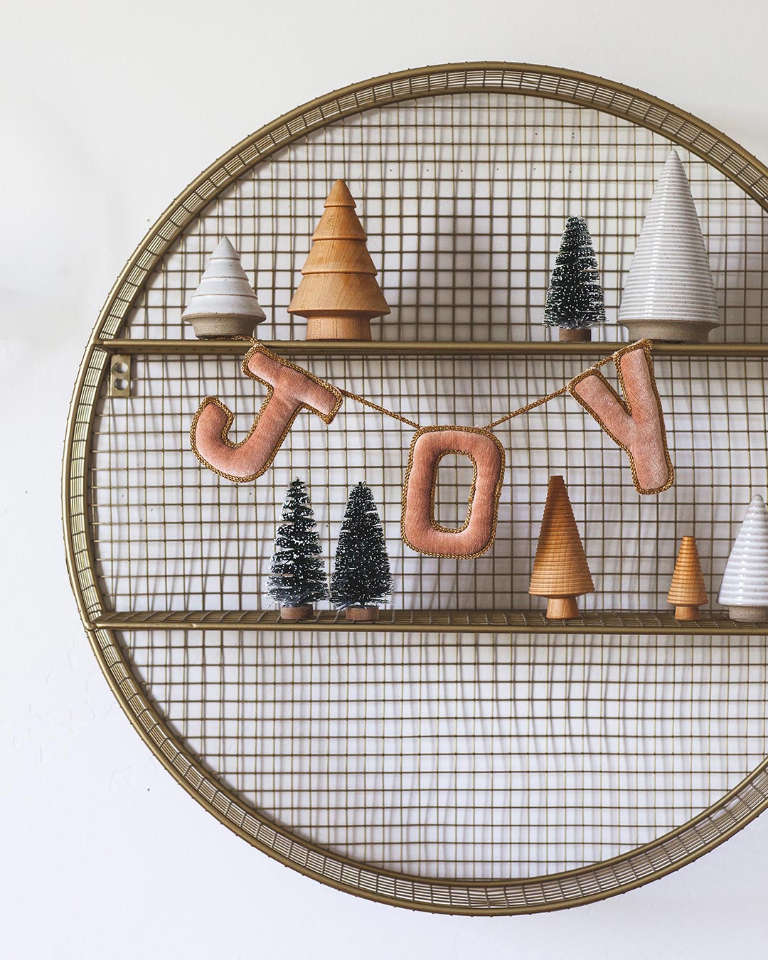 Farmhouse Pottery velvet holiday greeting joy in blush velvet.