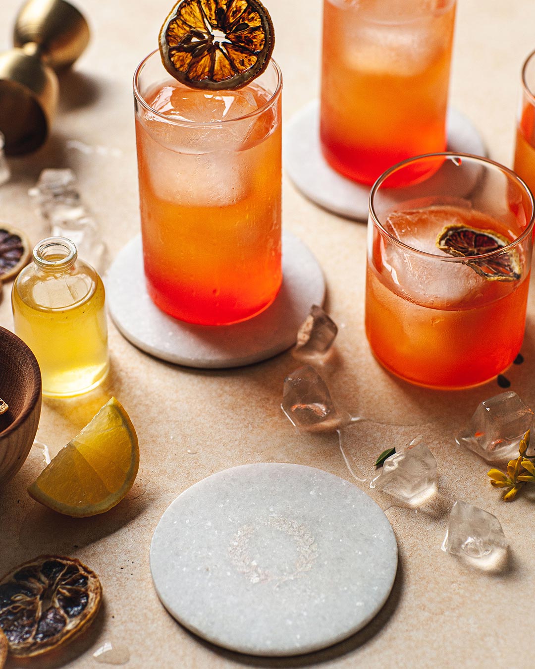 marble coaster with cocktails