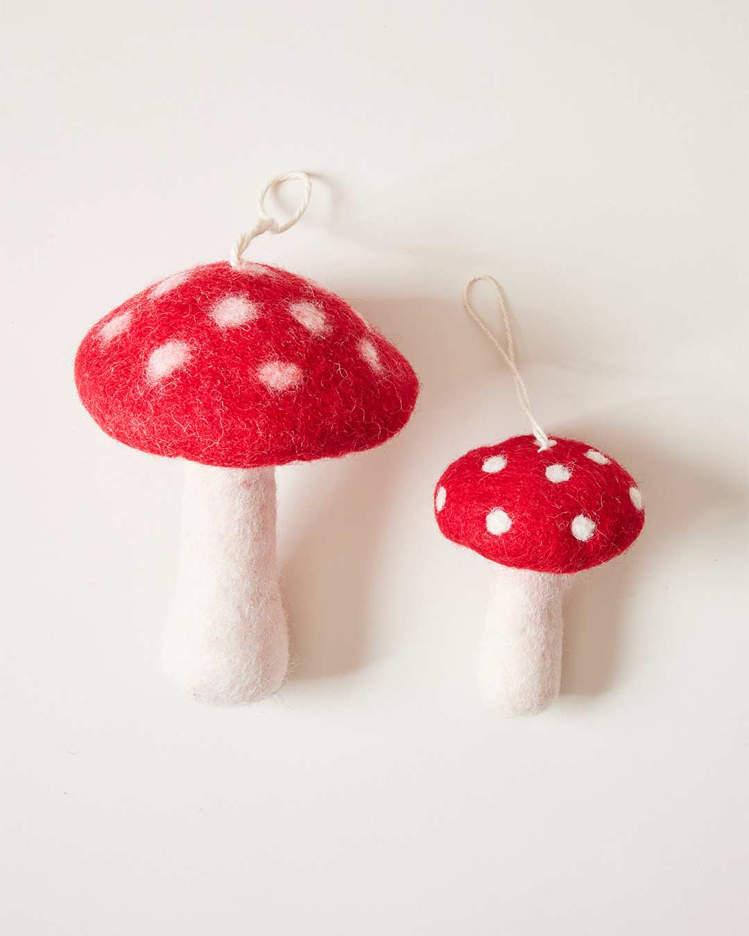 Farmhouse pottery nordic felted mushroom ornaments medium and large. 