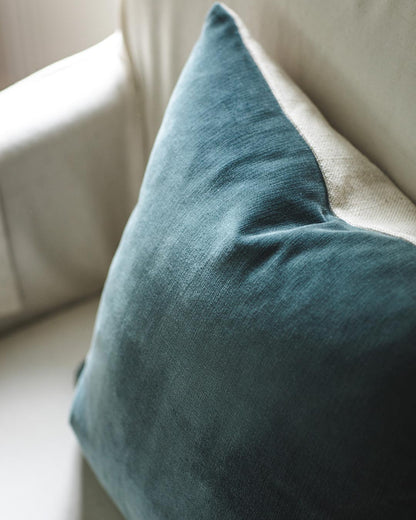 Farmhouse Pottery Velvet + Linen Pillow Slate Blue